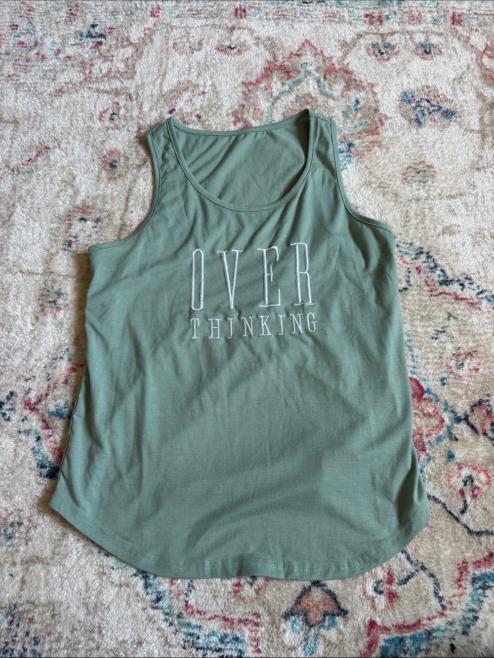 Overthinking Graphic Tank Top - Sage Green